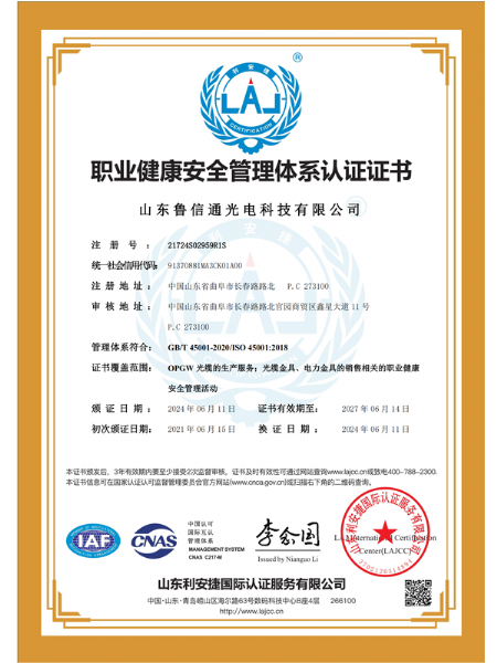 職業(yè)健康安全管理體系認(rèn)證證書